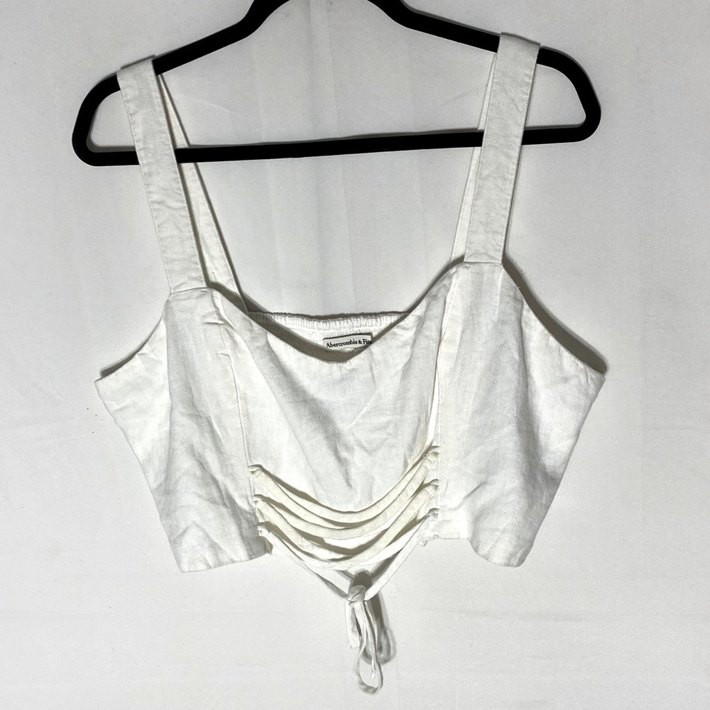 Abercrombie & Fitch White Cream Linen Viscose Cropped Tank Top XL